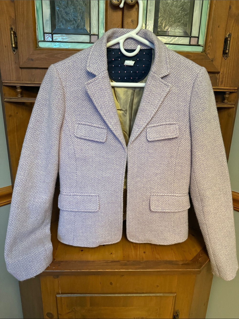 Vintage J.Crew Lavender Wool Herringbone Blazer w/ Hidden Beetle Embroidery - 6